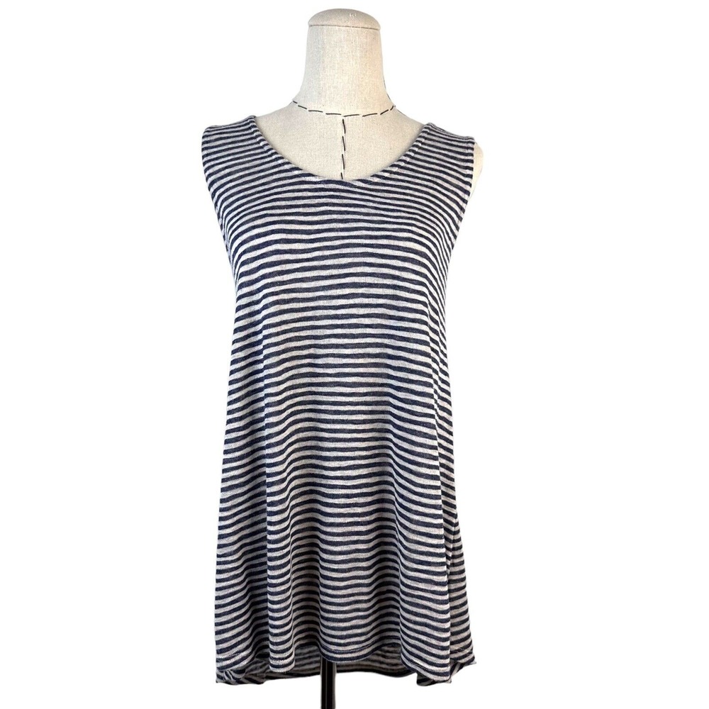 W5 Sleeveless Striped Tunic V Neck Zipper Made in USA Womens Size Large